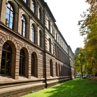 Historic building on the city center campus in autumn.